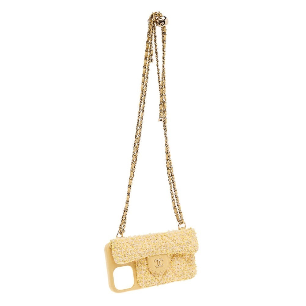 Chanel Pearl Crush Phone Case with Chain Quilted Tweed iPhone 13 Pro